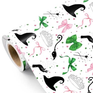 Imagem de WRAPAHOLIC Rolo de papel de embrulho de bruxa - Mini rolo - 43 cm x 40 cm - Papel de embrulho de presente de aniversário de bruxa coroa laço para meninas e mulheres, aniversário, chá de bebê