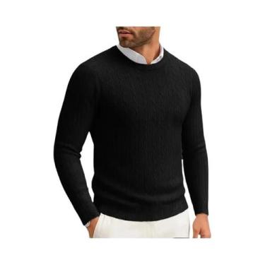 Imagem de Suéter Masculino De Inverno Quente De Tricô Gola Redonda Manga Longa C