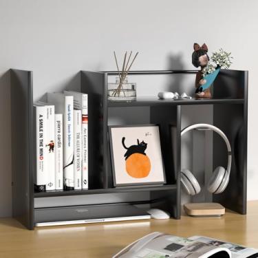 Imagem de FNBAR Prateleira organizadora de mesa, mini estante ajustável de madeira em forma de H, suporte multiuso de armazenamento de escritório para mesa/canto, prateleiras de mesa e acessórios de organização