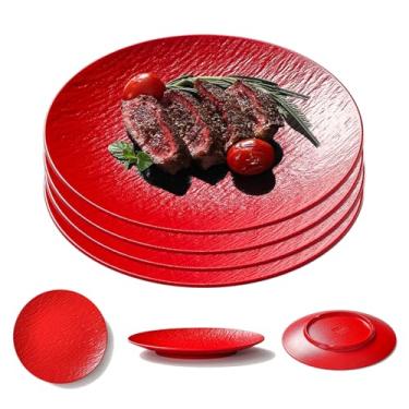 Imagem de YuanQ 4 peças de pratos de jantar planos inquebráveis, reutilizáveis, pratos de cozinha, conjunto de pratos planos de 18 a 30 cm de pratos de plástico para sobremesa, salada, aperitivo (20 cm