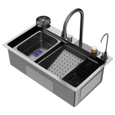 Imagem de Pia de cozinha de tigela única, pia de aço inoxidável 304, pia de cachoeira, pia de estação de trabalho, pia de bar, conjunto de pia doméstica, com torneira removível (68 * 45 * 22 cm)