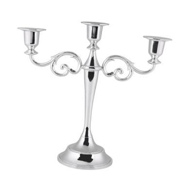 Imagem de Acouto Braço Candelabros Europeu Castiçal Braços Castiçal Mesa de Jantar Casamento Decoração para Casa () (Prata)
