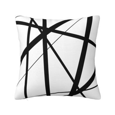 Imagem de Lalamelody Capas de almofada geométricas pretas e brancas 45,72 x 45,72 cm para sofá, casa, cama, sala de estar, fronhas decorativas