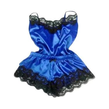 Imagem de Conjunto De Pijama De Seda Com Renda Para Mulheres, Lingerie Sexy, Top