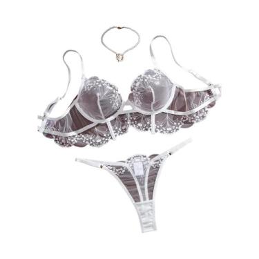 Imagem de Conjunto De Camisola De Renda Preta Para Mulheres Com Detalhes Florais