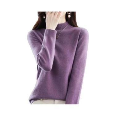 Imagem de Suéter Feminino De Lã Merino E Cashmere Com Gola Alta, Manga Longa, Qu