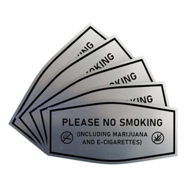 Imagem de Signs ByLITA Placa Fancy Please NO SMOKING (incluindo maconha e cigarros eletrônicos) (prata escovada) - pequena (pacote com 5)