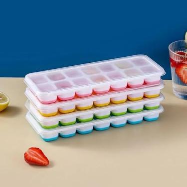 Imagem de Kit 2 Formas de Gelo com Tampa 14 Cubos, Silicone e Plástico, 300mL, Multicolorido, Retangular, Fundo Flexível Antiaderente