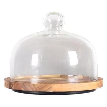Imagem de fruteira cesta Bolo stands sobremesa exibição de vidro nórdico com cúpula, suporte de bolo, sobremesa suporte pizza bandeja de madeira sobremesa de frutas bancada(Large)