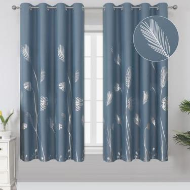 Imagem de Cortinas Blackout Estelar Textiler Azul Piedra con Diseño de Hoja de P