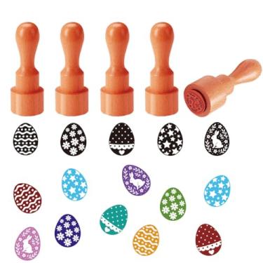 Imagem de AHANDMAKER 5 estilos de carimbos de ovos de Páscoa, estampa de ovos de Páscoa, mini carimbos de borracha de madeira, designs exclusivos, carimbos de desenho de ovos para fãs de ovos e proprietários de