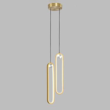 Imagem de Luminária pendente de cabeceira com 2 lâmpadas, luminária suspensa com anel dourado, luminária linear de metal com cúpula de silicone, lustre LED moderno, luminária pendente ultrafina para q