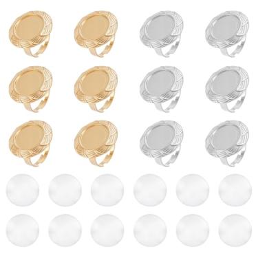 Imagem de UNICRAFTALE 12 conjuntos de 2 cores de aço inoxidável vintage em branco cabochão de punho aberto com base plana de 16,5 mm anéis de dedo base bisel bandeja para fazer joias DIY