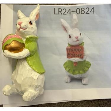 Imagem de Decorações de Páscoa, estatuetas de coelhinho de resina, conjunto de 2 (SYNC-6136)