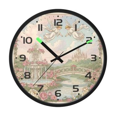 Imagem de SEHANY Lindo relógio de parede anjo silencioso sem tique-taque relógio redondo operado por bateria 30 cm controle de som luz noturna relógios de parede para sala de estar, cozinha, quarto, escritório