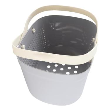 Imagem de Cesto de Ducha Portátil com Buracos Ventilação Armazenamento Plástico Grande Capacidade Alças Design Empilhável Espessado para Organizador Banheiro