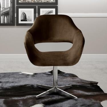 Imagem de Poltrona Decorativa Zara Pé Giratório de Metal Sala Recepção Marrom