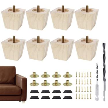 Imagem de Txcucc Pés de móveis, pernas de mesa, pernas de sofá, pés quadrados inacabados, pernas de substituição de madeira de 5 cm para móveis, conjunto de 8, natural (8 conjuntos, 5 cm)