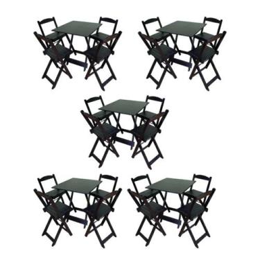 Imagem de Kit 5 Jogos de Mesa Dobráveis 70x70cm com 20 Cadeiras Madeira Maciça P