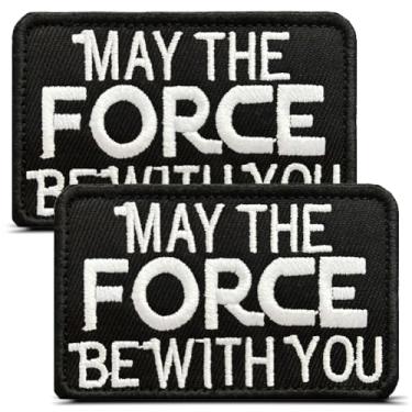 Imagem de 2 peças "May The Force Be with You" com frases engraçadas táticas de moral militar meme aplique de prendedor de gancho e laço bordado para roupas, uniformes, mochilas, chapéus, bolsas, colete/arnês