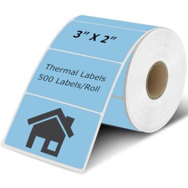 Imagem de Etiquetas térmicas de 7,6 cm x 5 cm azuis, adesivos de envio térmico para impressora térmica, etiqueta térmica direta autoadesiva de inventário multiuso para pequenas empresas (500 etiquetas/rolo)