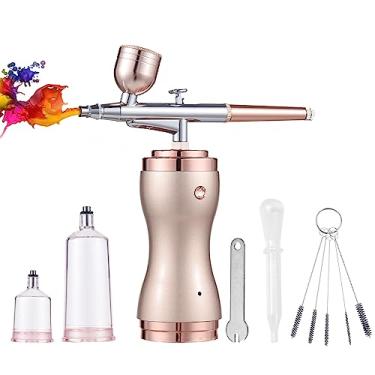 Imagem de Kit de Airbrush Portátil com Compressor Caneta Air Brush sem Fio Ação Dupla Pressão Ajustável em 3 Níveis Bateria Integrada para Pintura Modelo Colori