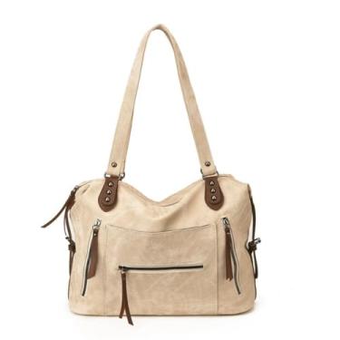 Imagem de Women's Slouchy Tote Bag, Stylish Versatile High-Capacity Retro Shoulder Bag, Ideal for Daily Commuting (Beige)