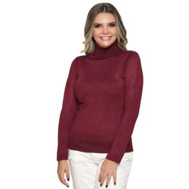 Imagem de Blusa Feminina De Tricô Com Elastano Gola Alta Inverno - SP/CXX, Bordô