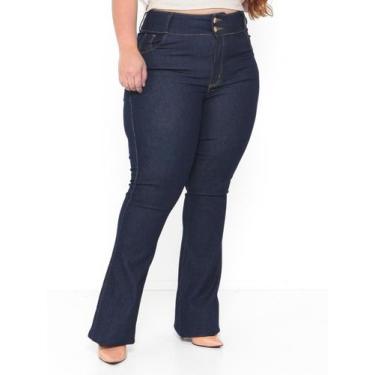 Imagem de Calça Jeans Flare Plus Size azul escuro carbono cintura alta com bolso