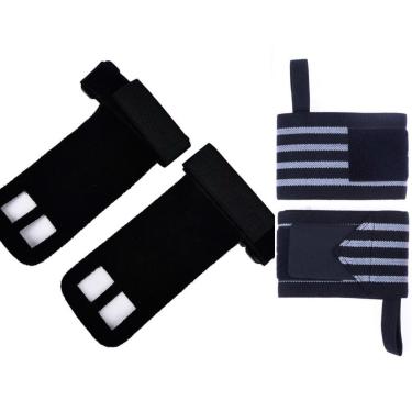 Imagem de Kit Munhequeiras Profissional (Par) + Luva Hand Grip Couro (Par) - Yangfit-Unissex