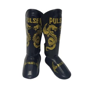 Imagem de CANELEIRA DE PROTEÇÃO MUAY THAI 30 MM PRETA DRAGÃO DOURADO PULSER-Unissex
