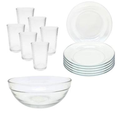 Imagem de Jogo De Copos E Pratos 13 Peças Aparelho De Jantar com Bowl Liso Grand