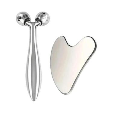 Imagem de Ferramenta Facial Gua Sha Em Aço Inoxidável Com Massageador De Olhos E