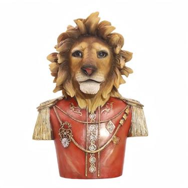 Imagem de GENUINQ Majestoso busto cabeça de leão rei da selva estátua steampunk estatueta animal nobre para escritório em casa/sala de estar homem caverna