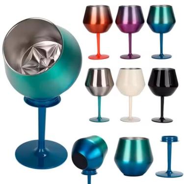 Imagem de Taça de Vinho 2 em 1 Gradiente 420ml – Inox 304 Portátil Copo Alto, Ideal para Praia, Piqueniques e Festas ao Ar Livre (Cor Aleatória（420ML）)