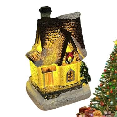 Imagem de Estatuetas de Natal,Casas de Aldeia de Natal - Lâmpada de casa em miniatura vintage,Lâmpada de cabeceira estética a pilhas, peças centrais de mesa de edifícios colecionáveis ​​para restaurante domésti