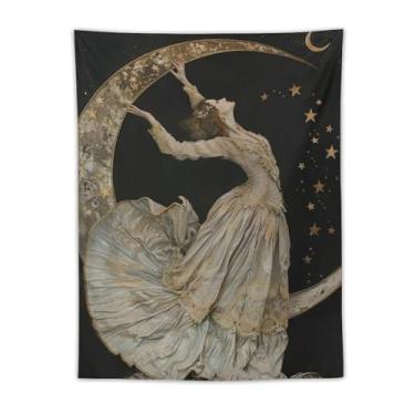 Imagem de Tapeçaria mística Mulher de Vestido Branco Lanterna Caminho Floresta Estranho Escuro Decoração de Parede Sala de Estar Quarto Decoração de Casa Exclusivo Têxtil Pendurado Tapeçaria 76 x 101 cm