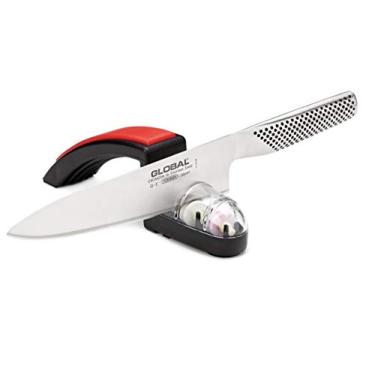 Imagem de Faca Chef em Aço Inox 20cm + Amolador para Faca 2 Estágios Global