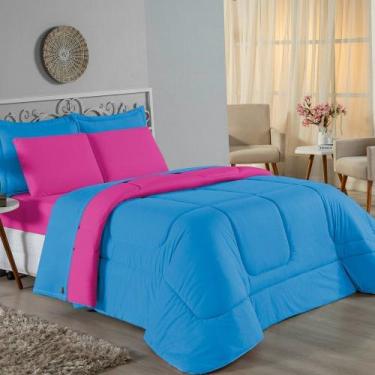 Imagem de Kit Edredom Dupla Face + Jogo de Lençol Queen Nobre 6 peças Malha 100%