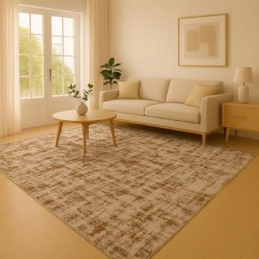 Imagem de Tapete Jacquard Antiderrapante Tapete Grande para Sala e Quarto Decorativo Vários Tamanhos(Obra Arte Branco/Marrom,3.00x2.00)