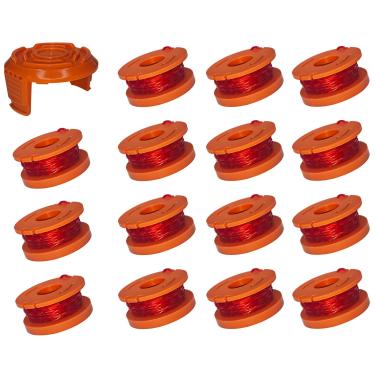 Imagem de A ANLEOLIFE Carretel de linha comedor de ervas daninhas WA0010 pacote com 16 para aparadores de cordas, carretéis de substituição de alimentação automática de 3 m 0,2 cm (15 carretéis + 1 tampa)