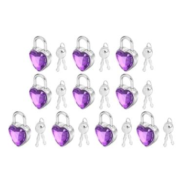 Imagem de PATIKIL 10 cadeados de diário, pequeno cadeado de metal em forma de coração, mini cadeados com chave com 2 chaves para diário, mala, caixa de joias, mochila, bagagem, roxo