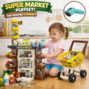 Imagem de Mercadinho Infantil Com Caixa e Carrinho 47 Peças BH Store Brinquedo