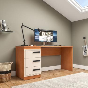 Imagem de Escrivaninha para Escritório 3 Gavetas Valência Creme/Freijó