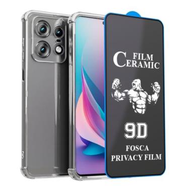 Imagem de Kit Capa Anti Impacto Transparente + Película de Cerâmica Fosca Privacidade 9D Flexível Compatível MotoroIa Moto EDGE 50 PRO