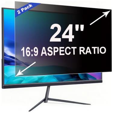 Imagem de Ruord Pacote com 2 telas de privacidade para monitor de computador de 24 polegadas 16:9 (53,1x29,9 cm) - Filtro de luz azul e antirreflexo, protetor de privacidade removível | Película protetora de PC
