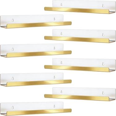 Imagem de Blulu 8 pacotes de prateleira flutuante de acrílico de 35,5 cm montada na parede com borda de acrílico invisível para sala de estar, escritório, quarto, banheiro, cozinha, decoração, economia de