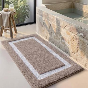 Imagem de LUMI Tapete de banheiro, 61 x 91 cm, antiderrapante, lavável, tapete de banho macio absorvente, tapetes de banheiro de microfibra fofa para piso, banheira de chuveiro, entrada, bege