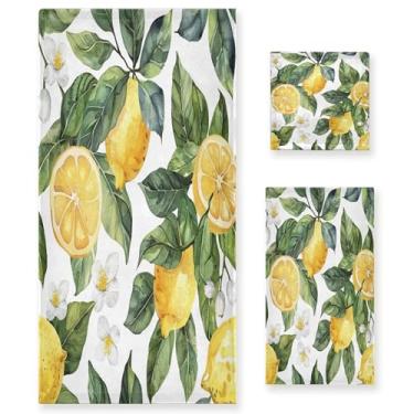 Imagem de xigua Conjunto de toalhas de banheiro de limão e folhas toalha de banho macia absorvente de 3 peças toalha de mão toalhas decorativas para banheiro, academia, hotel, praia, piscina