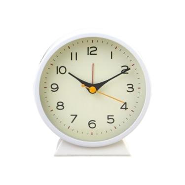 Imagem de Despertador para quarto minimalista de metal pequeno despertador para cabeceira criativo relógio de mesa luminoso relógio de mesa silencioso estudante quarto relógio relógio de mesa (branco)